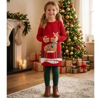 OVX33: Gilrs Knitted Christmas Knitted Jumper Dress (3-9 years)